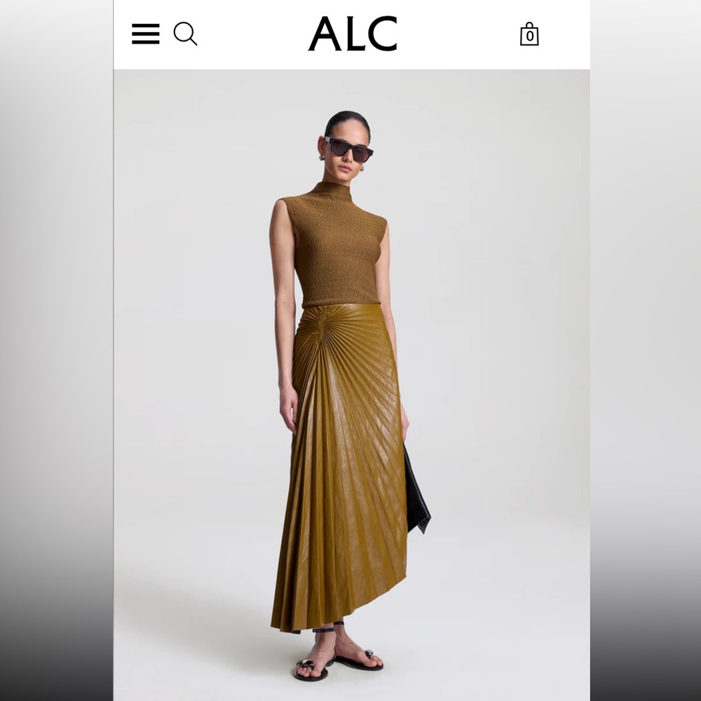 ALC Tracy Vegan Leather Pleated Midi Skirt in Size 0